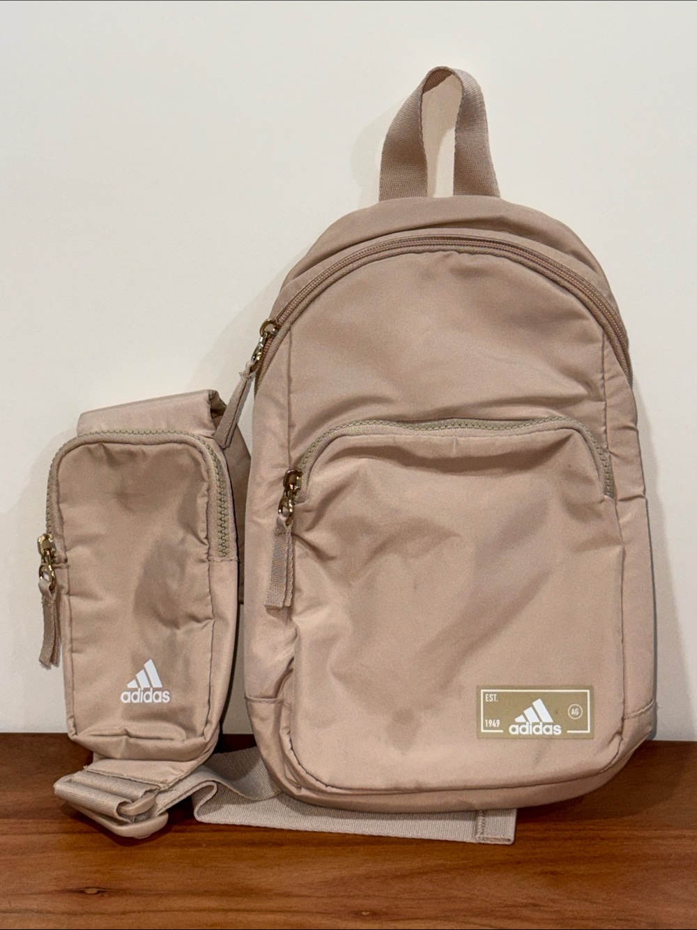 adidas Beige Mini Backpack with Detachable Pouch
